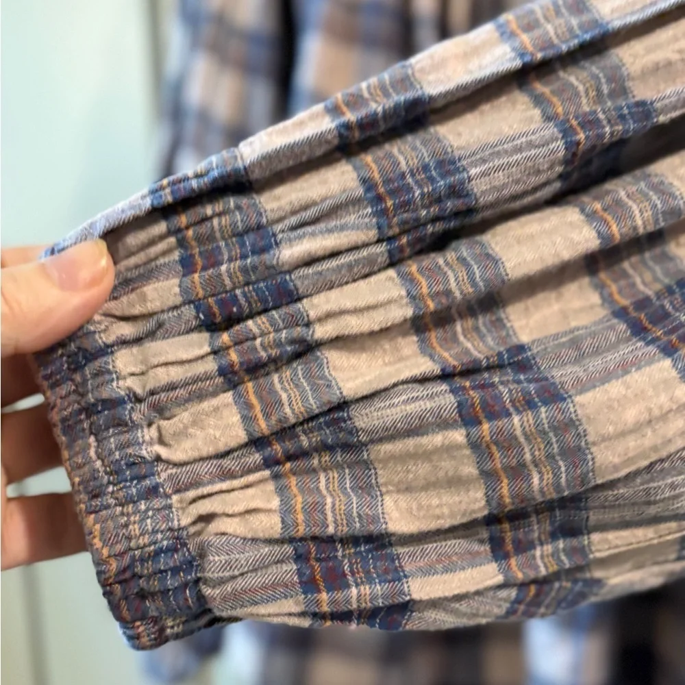Free People Jessi Plaid Prairie Cottagecore Boho Top in Grey Combo Size Medium